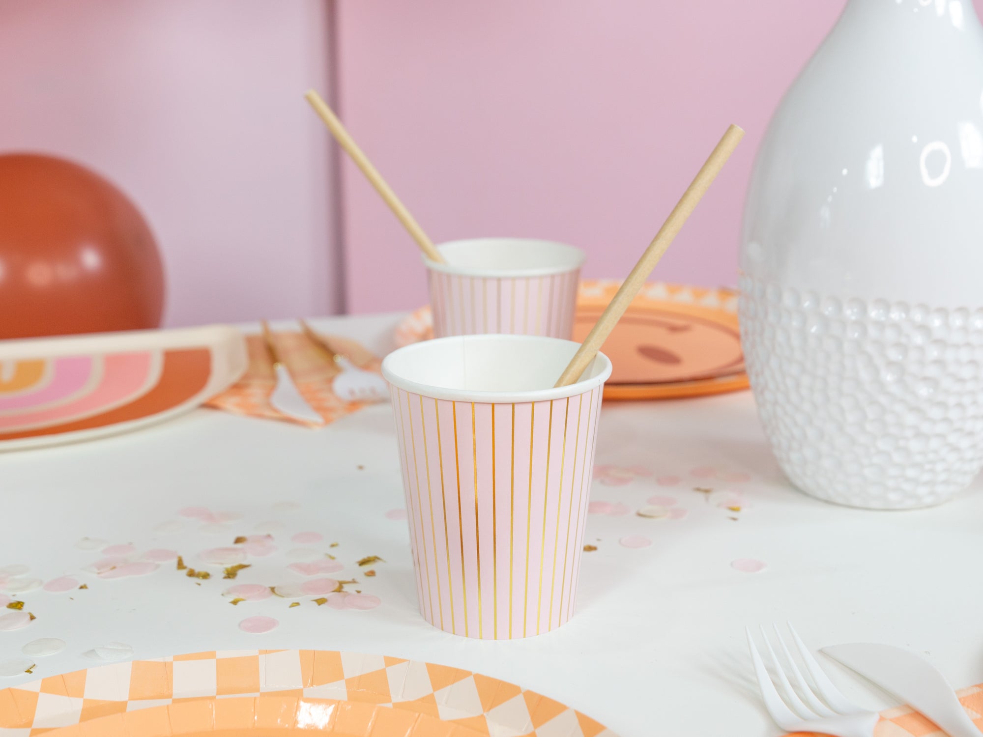 Pale Pink Pinstripe Cups 10pk | The Party Darling