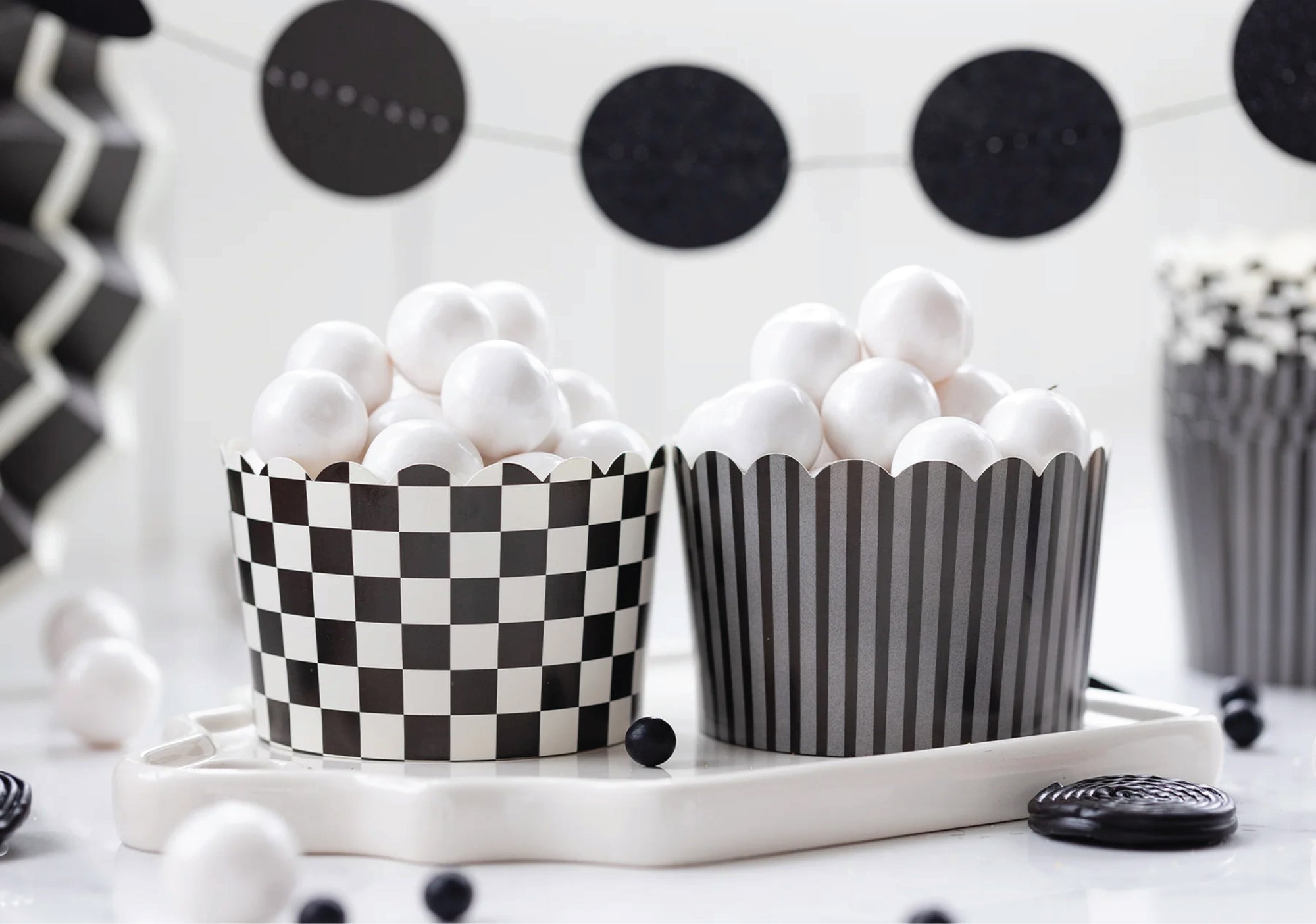 Jumbo Black Checkered & Striped Food Cups 40ct | The Party Darling