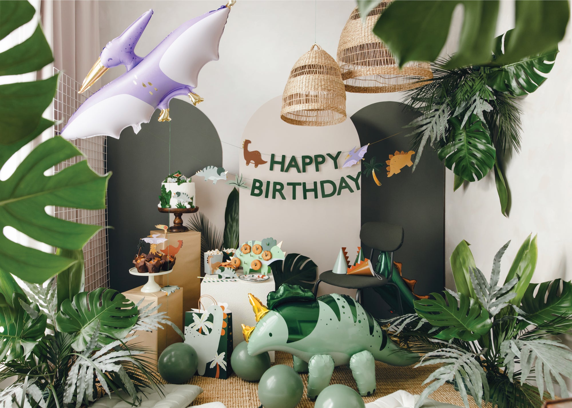Green Triceratops Snack Wall | The Party Darling
