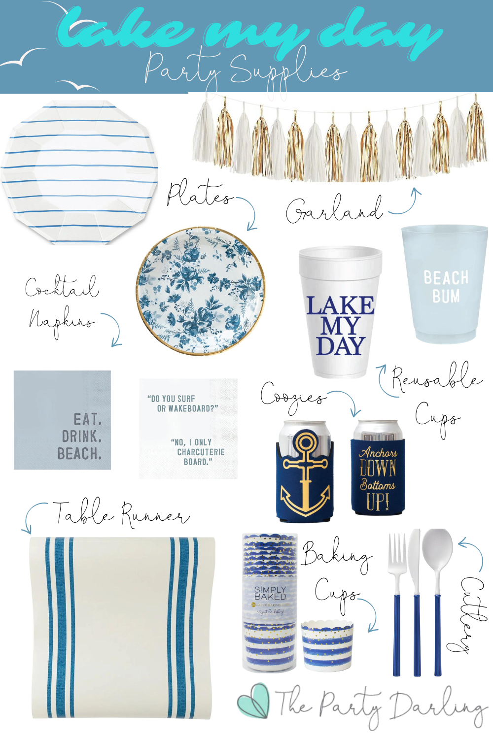 Frenchie Blue Striped Lunch Plates 8ct | The Party Darling