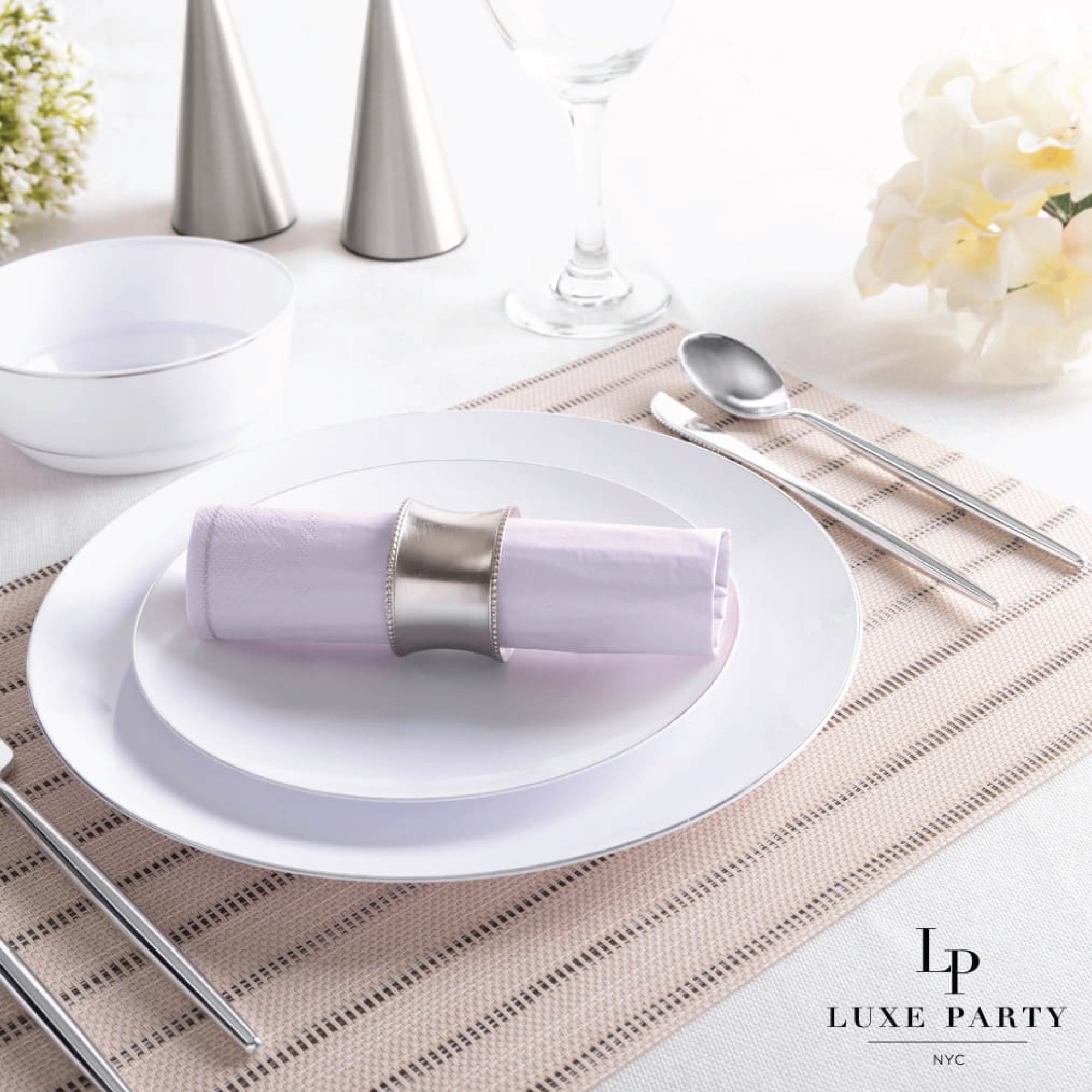 Lavender & Silver Stripe Lunch Napkins 20ct | The Party Darling
