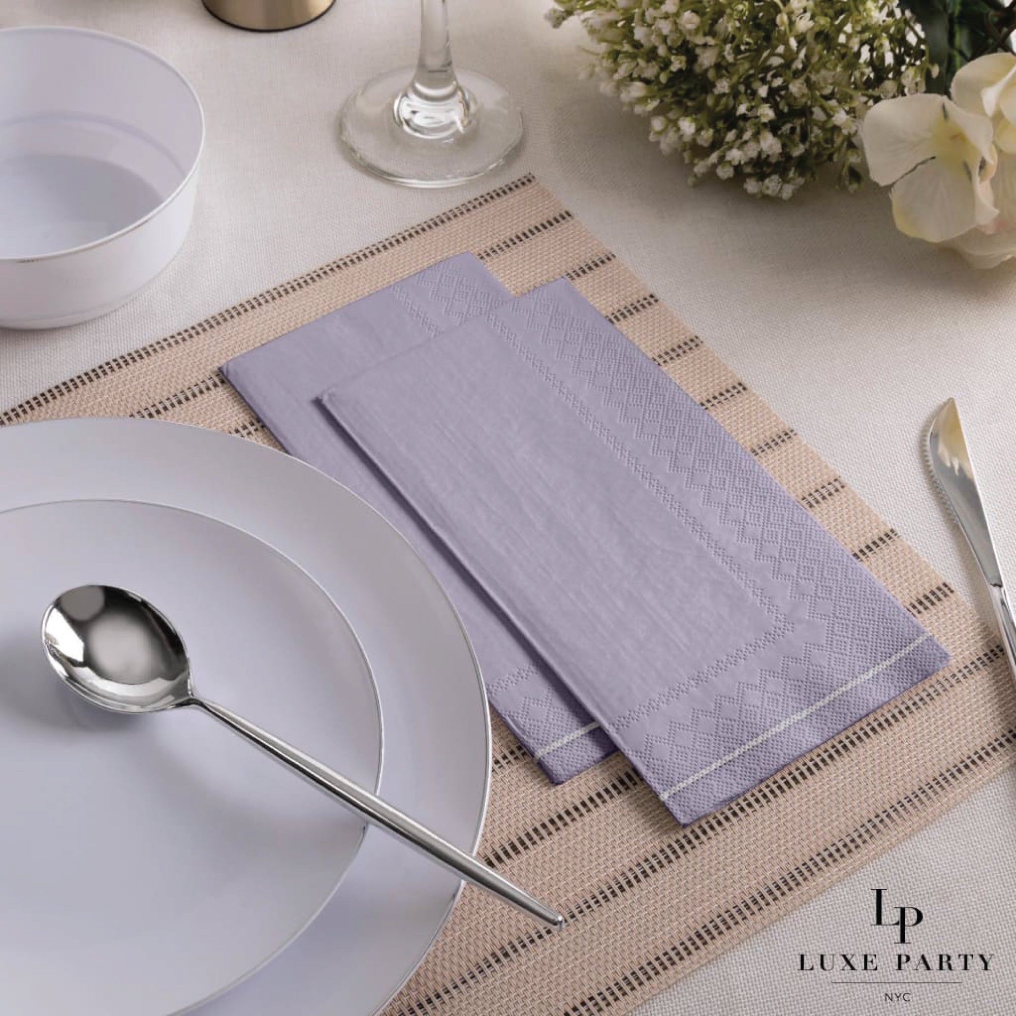Lavender & Silver Stripe Paper Guest Towels 16ct | The Party Darling