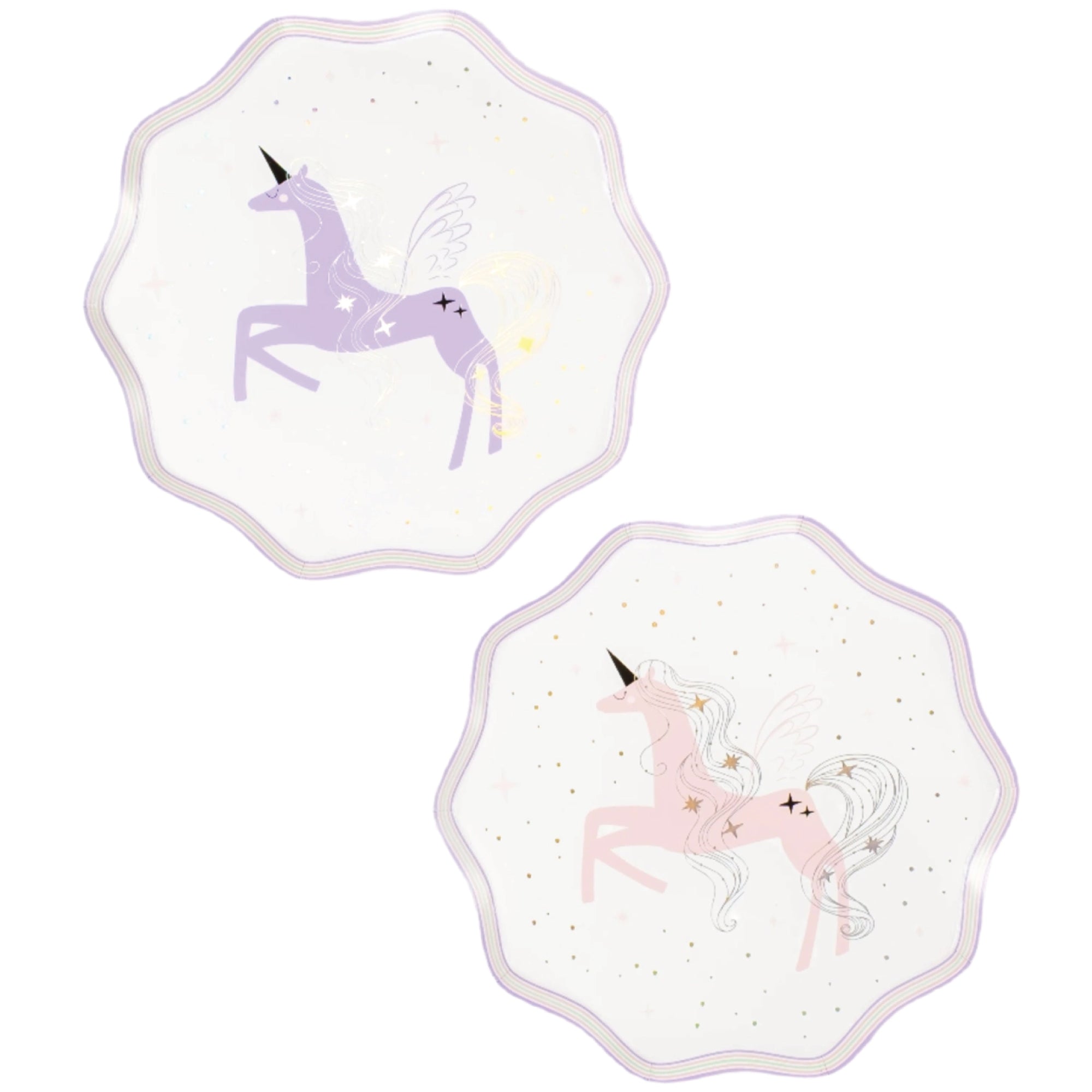Pastel unicorn dessert plates with scalloped edge