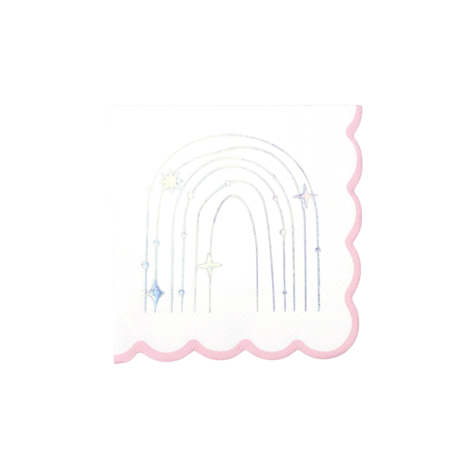 Unicorn rainbow dessert napkins with pink scalloped edge