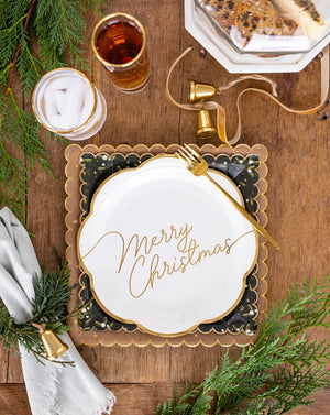 Gold Merry Christmas Script Lunch Plates 8ct | The Party Darling