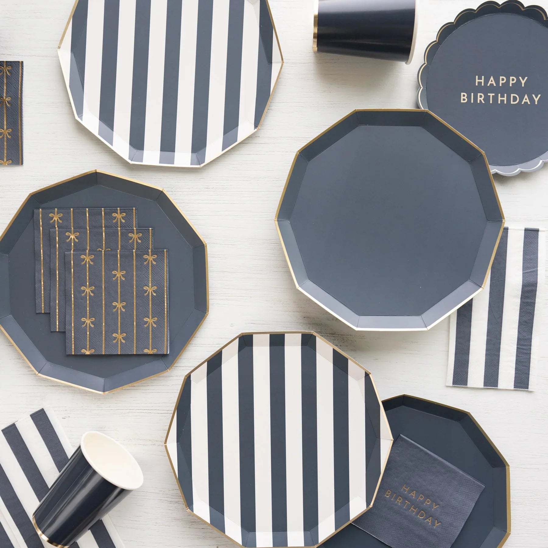 Midnight Blue Cabana Striped Dinner Plates 8ct | The Party Darling