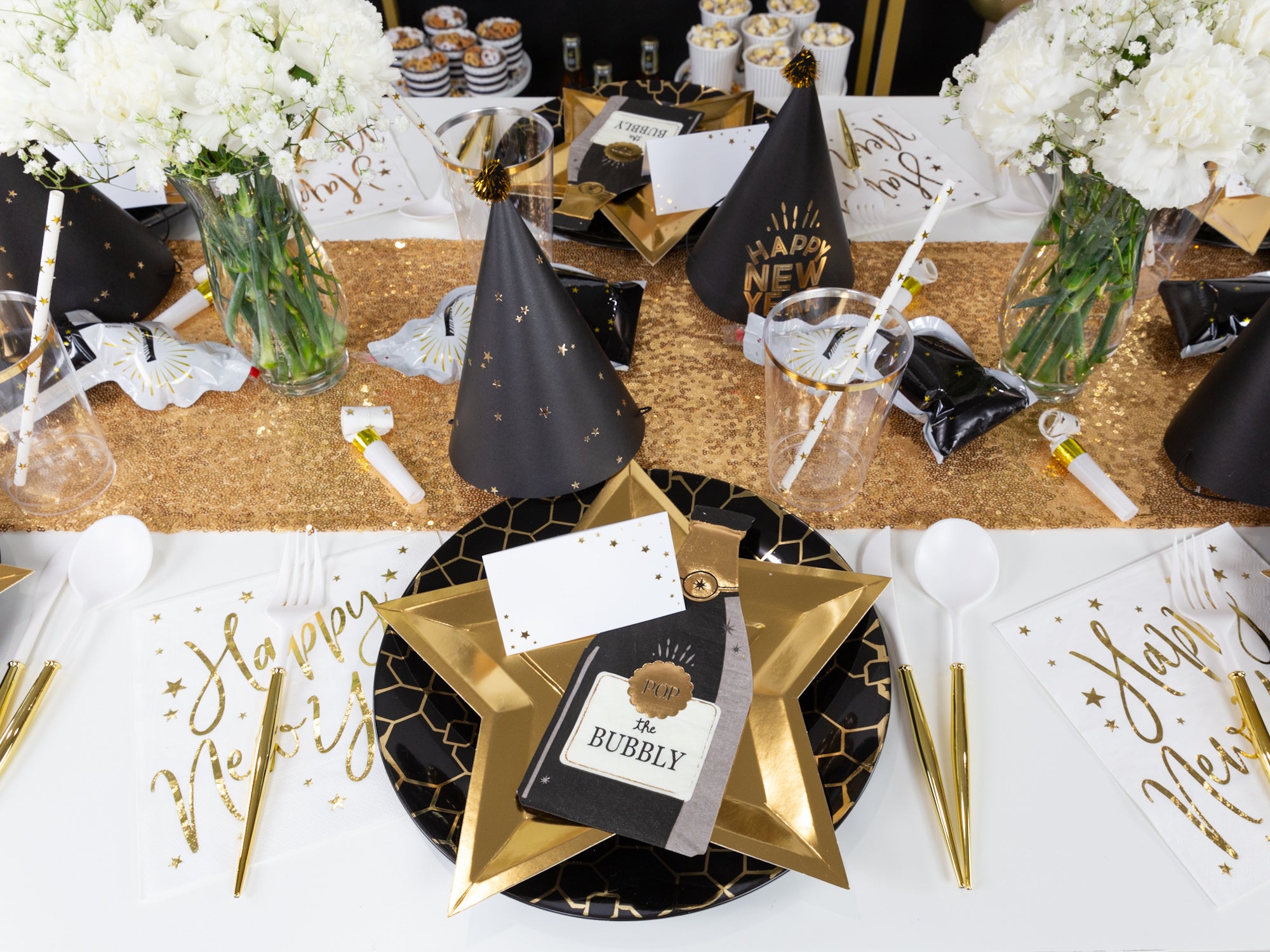 White & Gold Happy New Year Lunch Napkins 20ct | The Party Darling