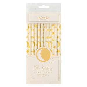 Baby Gold Moon & Star Plastic Straws 12ct | The Party Darling