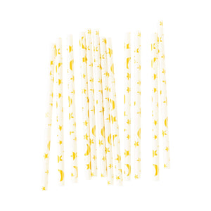Gold Moon & Star Plastic Straws 12ct | The Party Darling
