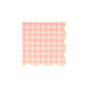 Pastel Coral Gingham Scalloped Dessert Napkins | The Party Darling