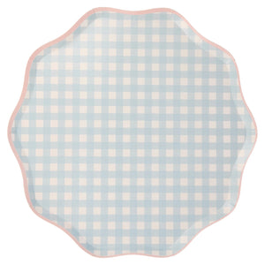 Pastel Blue Gingham Scalloped Dinner Plates | The Party Darling