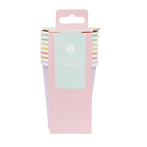8 Pastel Multicolored Recyclable Paper Cups Packaged | The Party Darling