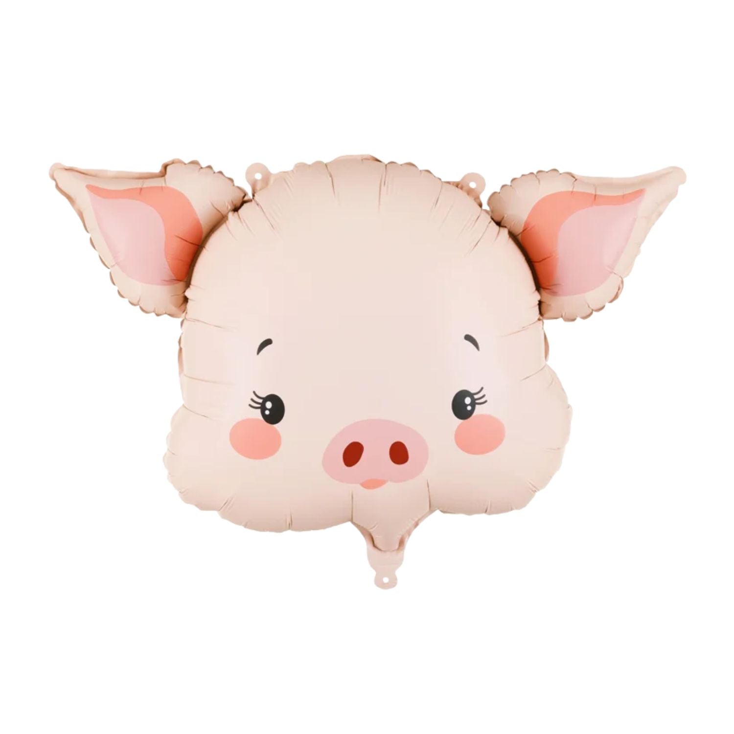 Pink pig head foil balloon with rosy cheeks