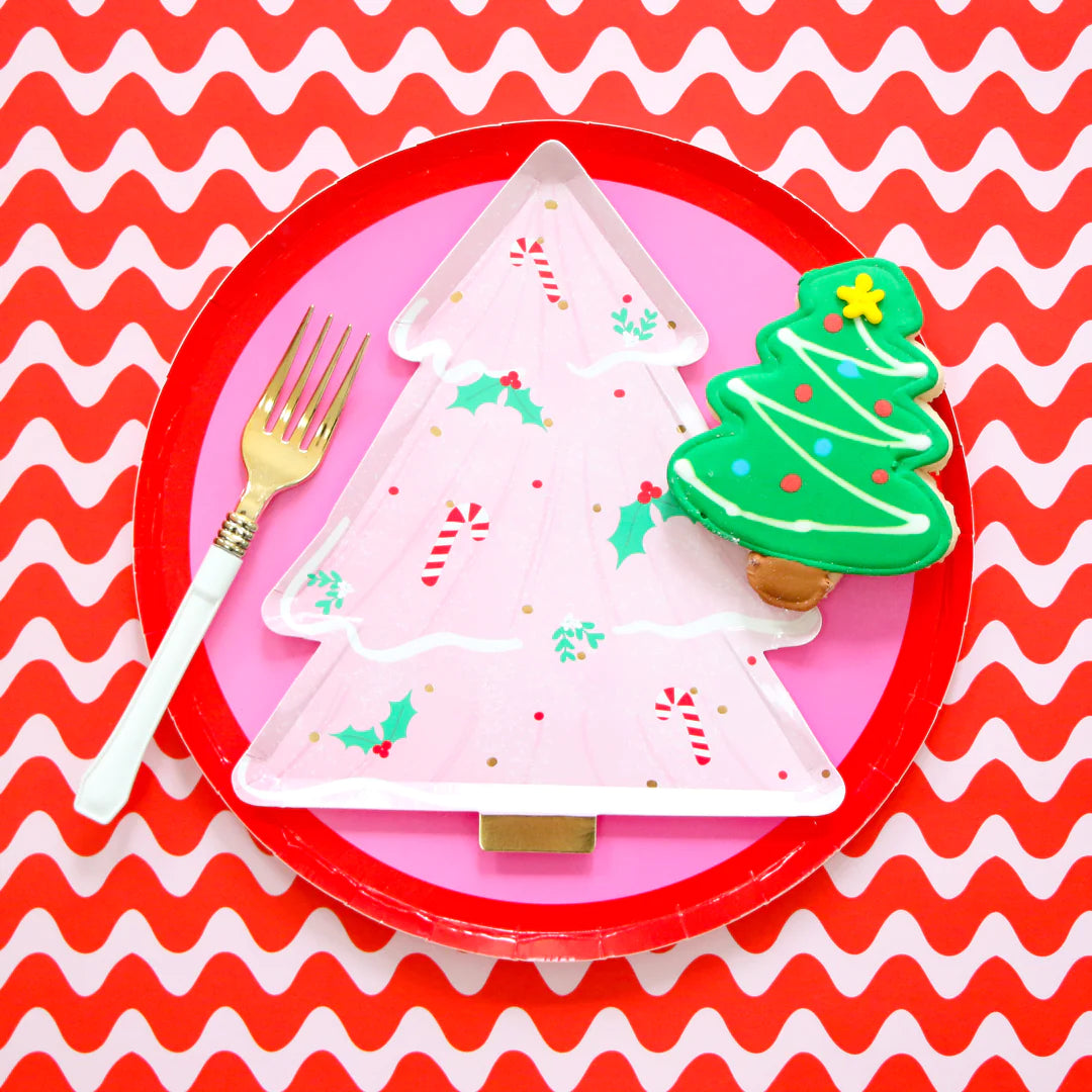 Pink Christmas Tree Dessert Plates 8ct | The Party Darling