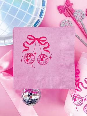 Pink Disco Ball Cherries Dessert Napkins | The Party Darling