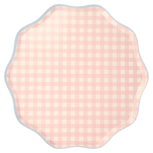 Pastel Pink Gingham Scalloped Dinner Plates | The Party Darling
