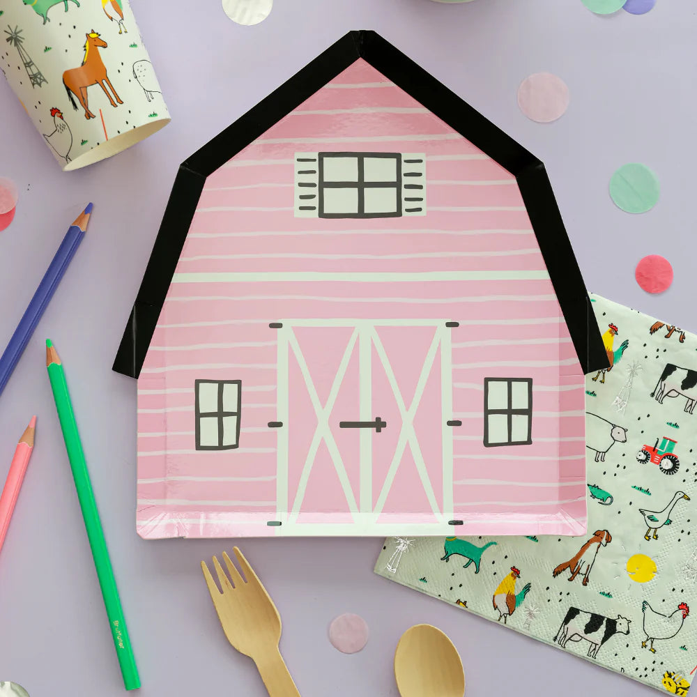 Pink On the Farm Barn Lunch Plates 8ct | The Party Darling