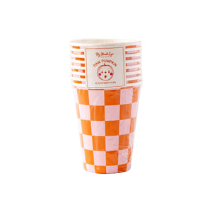 Pink & Orange Checkered Paper Cups 8ct | The Party Darling