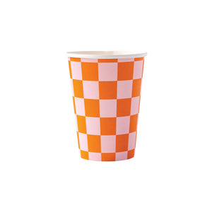 Pink & Orange Checkered Paper Cups 8ct | The Party Darling