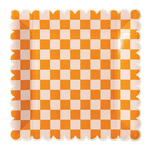 Pink & Orange Checkered Square Lunch Plates 8ct | The Party Darling
