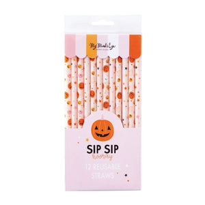 Pink Halloween Jack O'Lantern Plastic Straws 12ct | The Party Darling