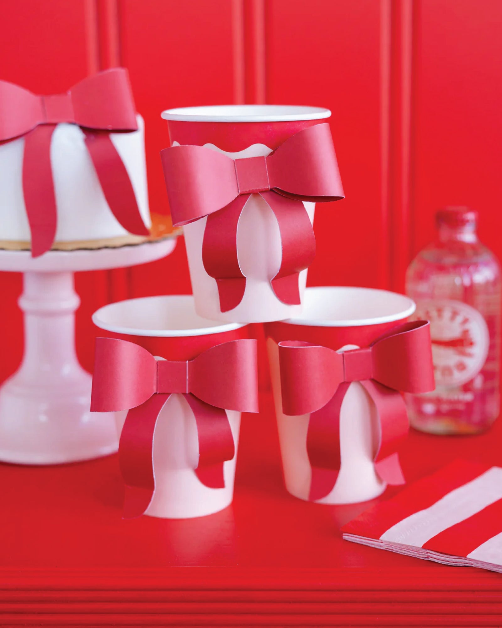 Pink with Red Bow Paper Cups 8ct | The Party Darling