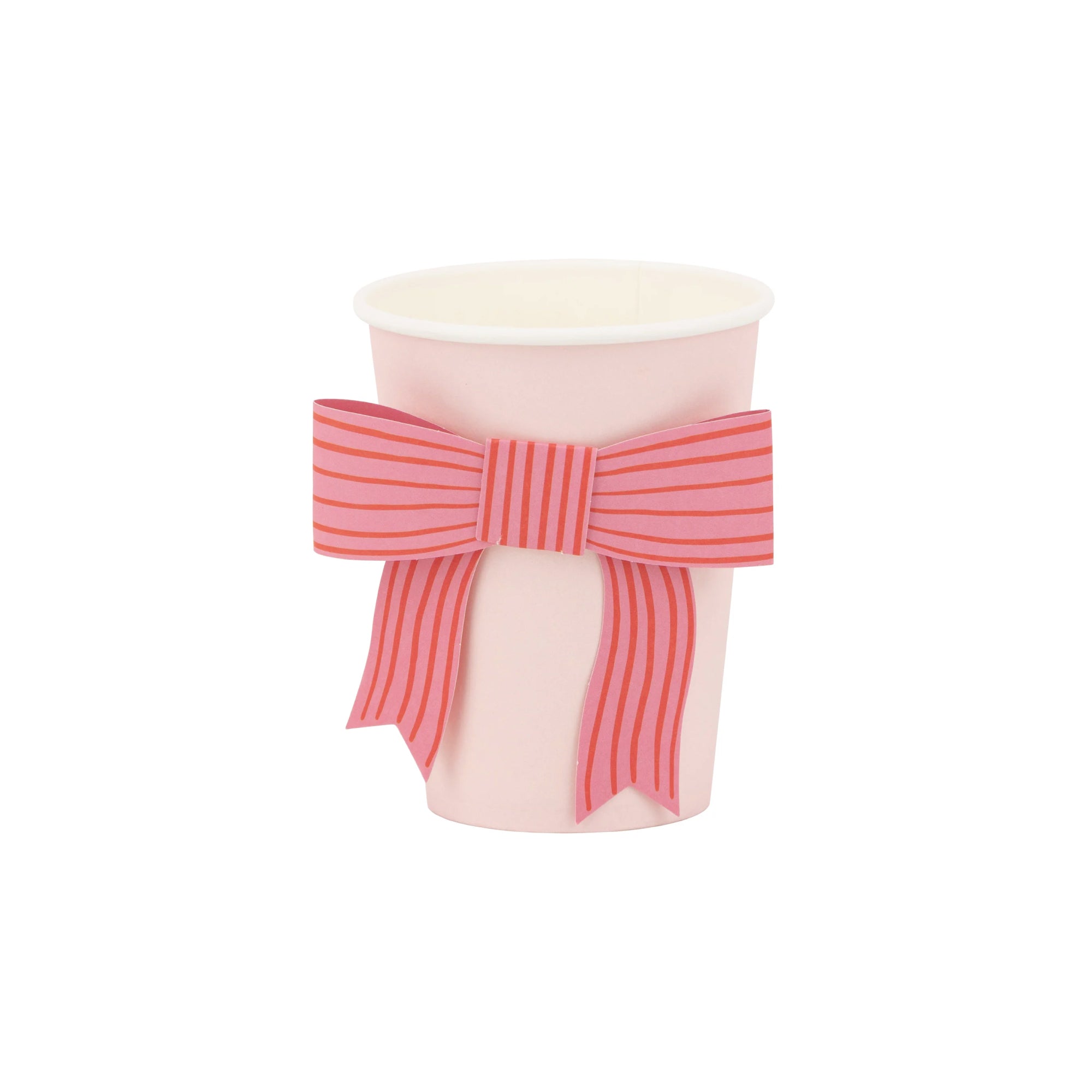 Pink & Red Striped Bow Paper Cups 8ct | The Party Darling