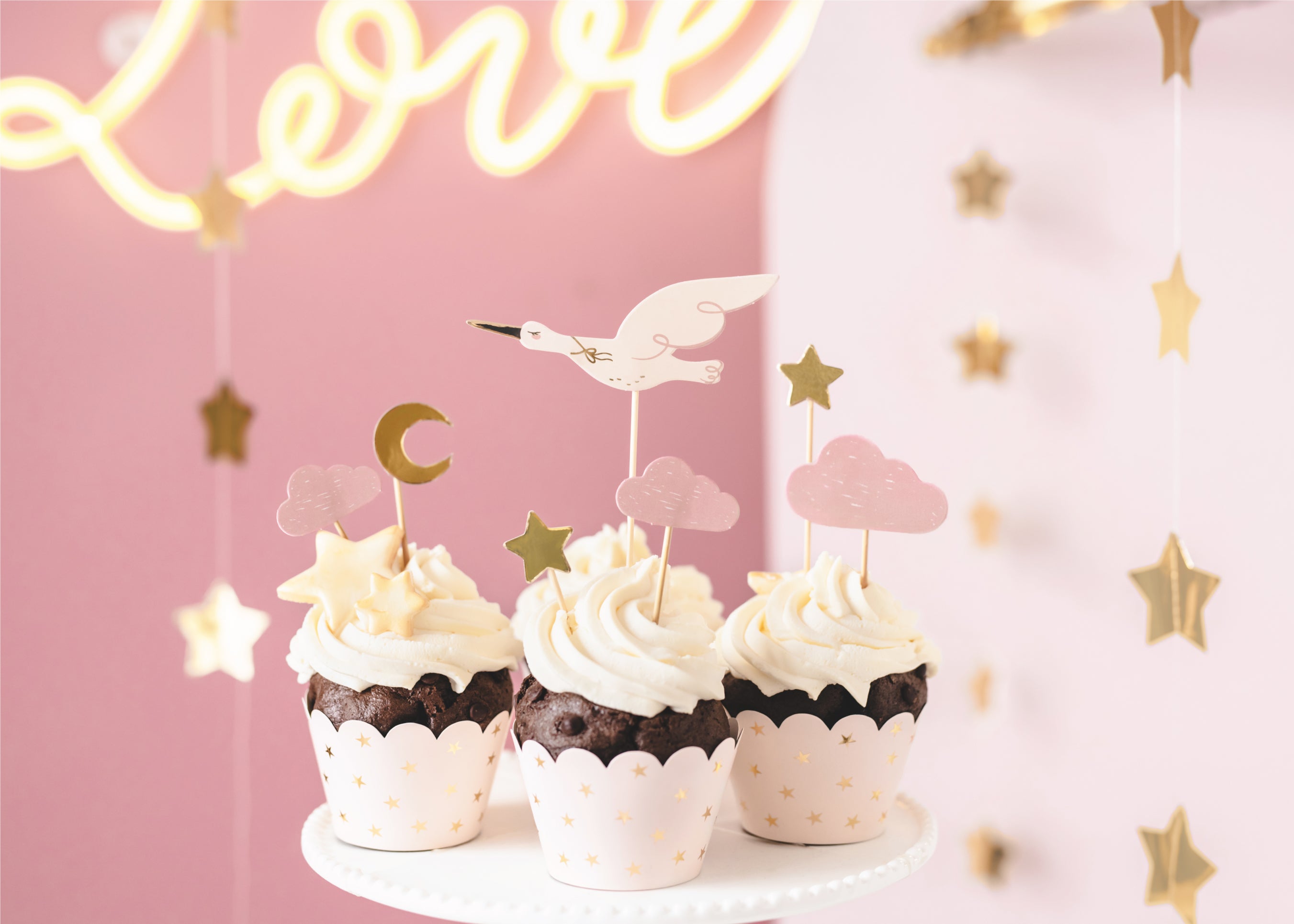 Pink Baby Shower Stork Cake Toppers 7ct | The Party Darling