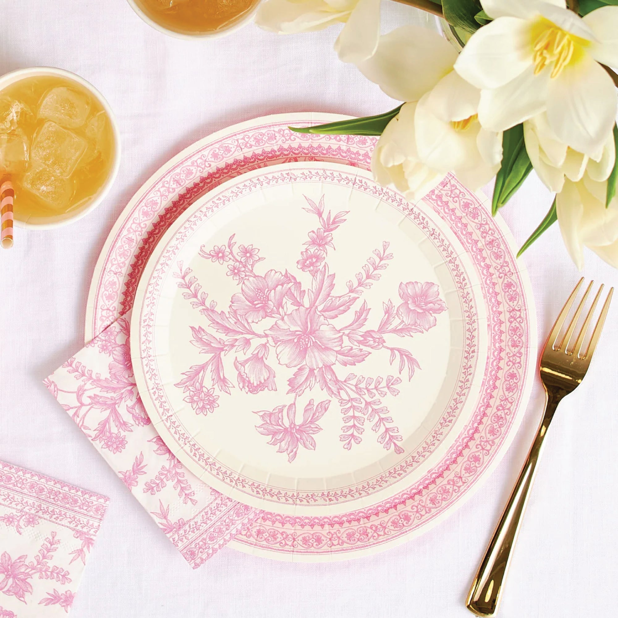 Pink Toile Dessert Plates 10ct | The Party Darling
