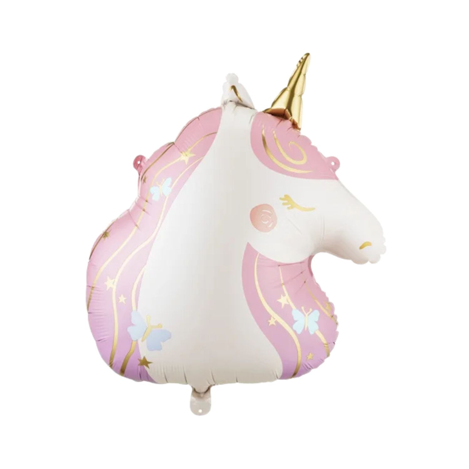 Pink unicorn head foil balloon with gold horn