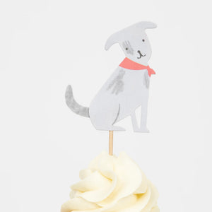 grey dog on cupcake pick