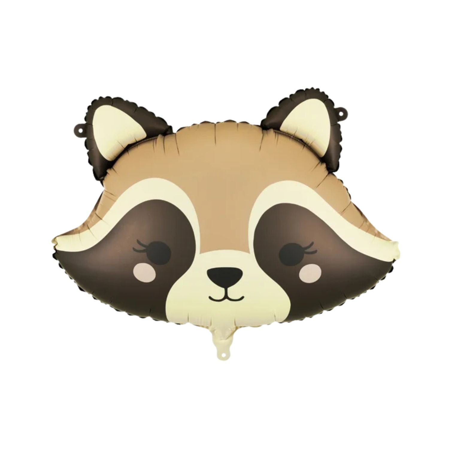 Raccoon head foil balloon with tan and brown details