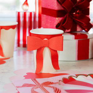 Pink with Red Bow Paper Cups 8ct