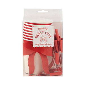 Package of eight Pink with Red Bow Paper Cups | The Party Darling