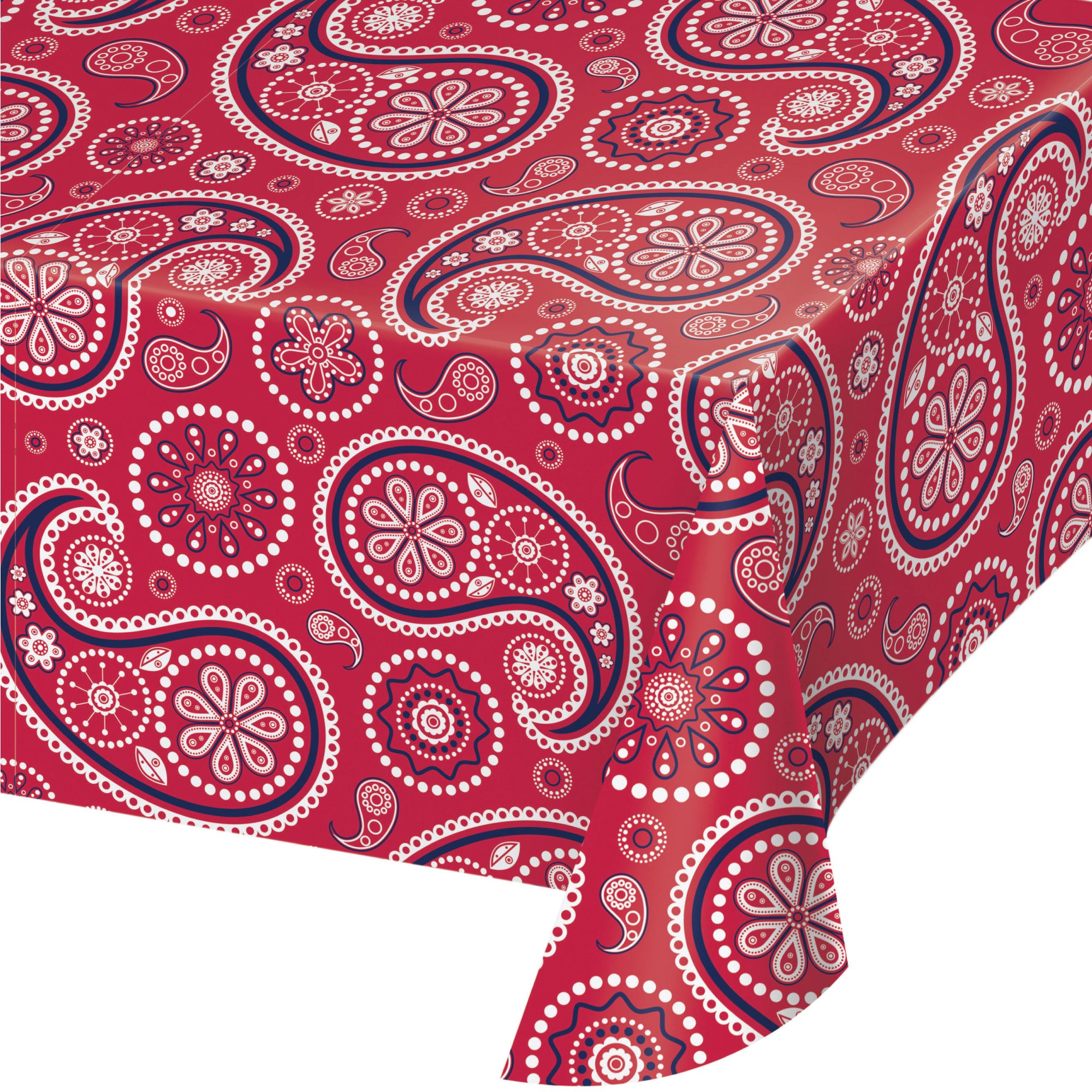 Red Paisley Bandana Plastic Table Cover | The Party Darling