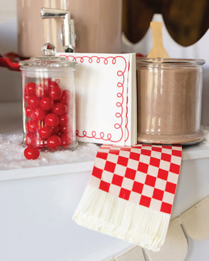 Pink & Red Checkered Napkins on a shelf | The Party Darling