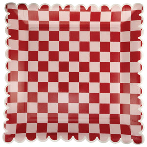 Pink & Red Checkered Square Dinner Plates 8ct | The Party Darling