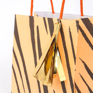 Tiger safari Animal print favor bags with gold foil tassel