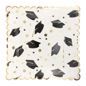 Scattered Graduation Caps Scalloped Lunch Plates | The Party Darling