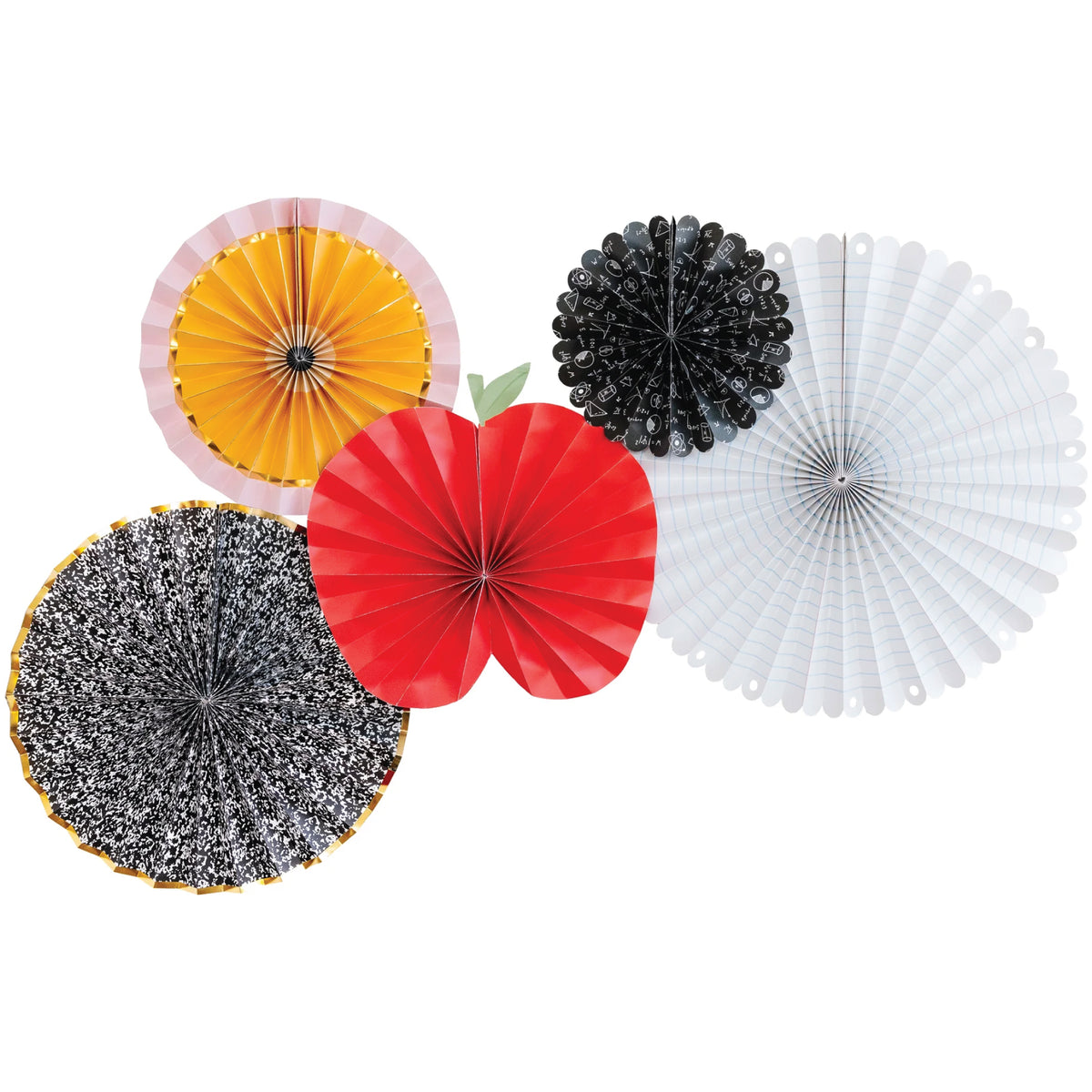 School Paper Fan Decorations 5ct