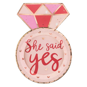 She Said Yes Engagement Ring Lunch Plates 6ct | The Party Darling