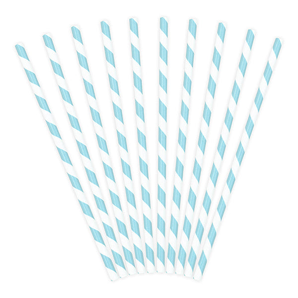 Sky Blue Striped Paper Straws 10ct | The Party Darling