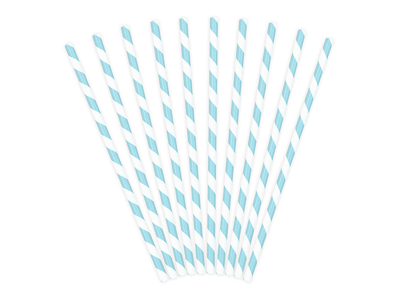 Sky Blue Striped Paper Straws 10ct | The Party Darling