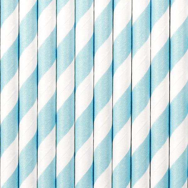 Sky Blue Striped Paper Straws 10ct