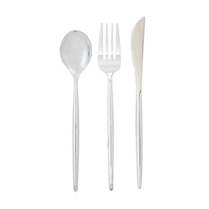 Modern Silver Plastic Cutlery Set for 10 | The Party Darling