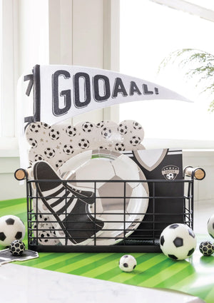 Soccer Party Supplies in a basket