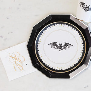 White & Gold Spooky Napkins with Bat Plates | The Party Darling