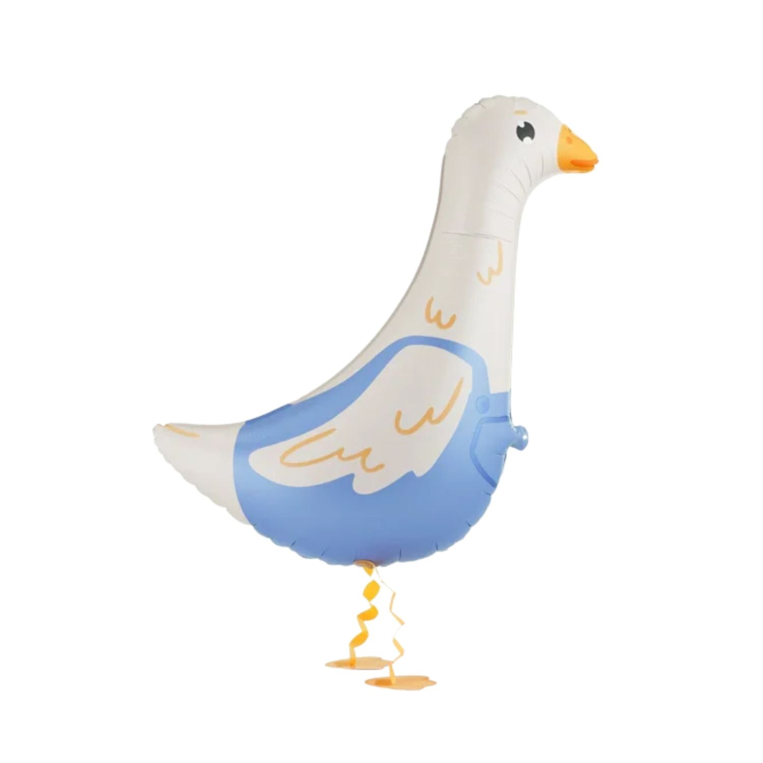 Standing goose foil balloon with blue body and orange beak