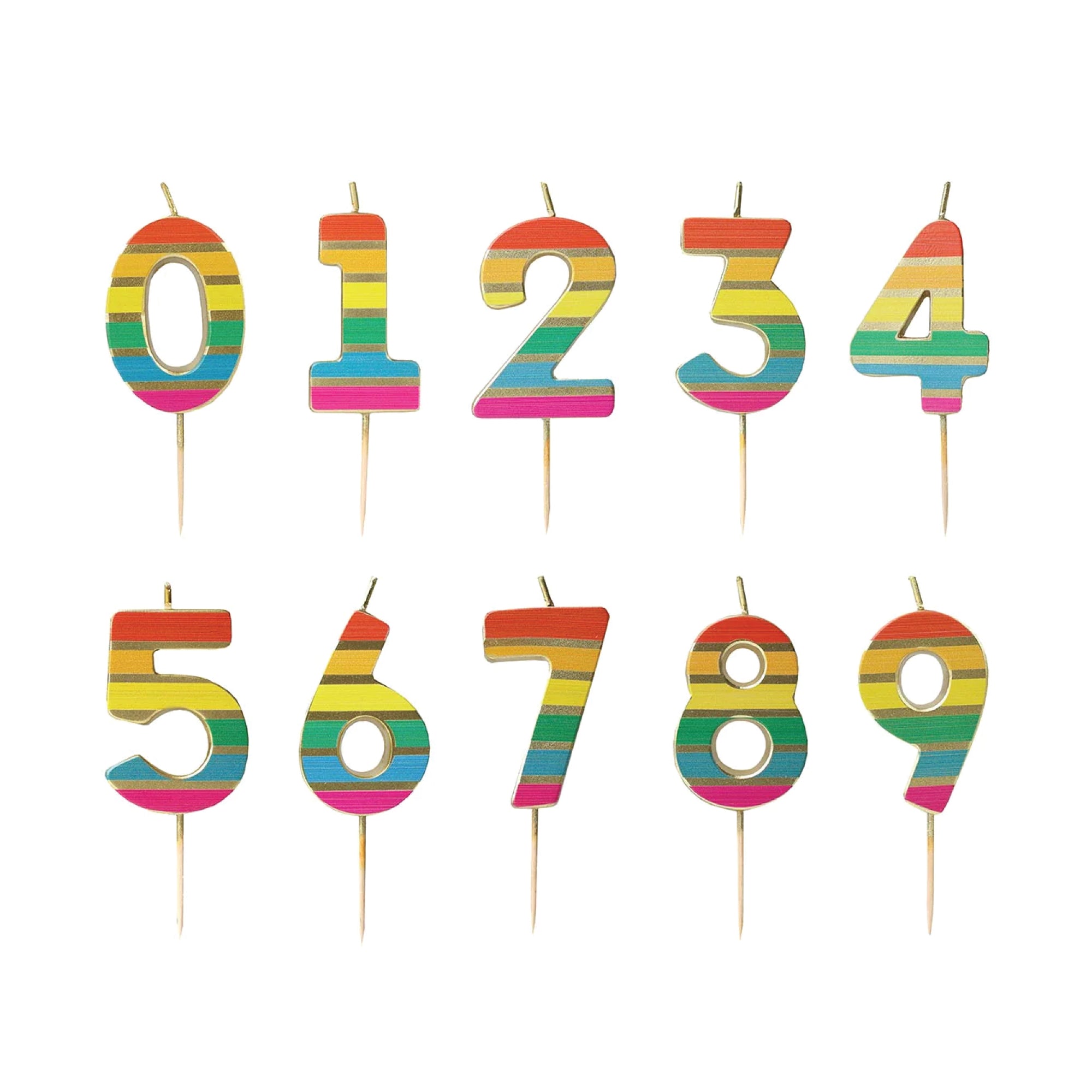 Striped Rainbow Number Birthday Candles 0-9 | The Party Darling