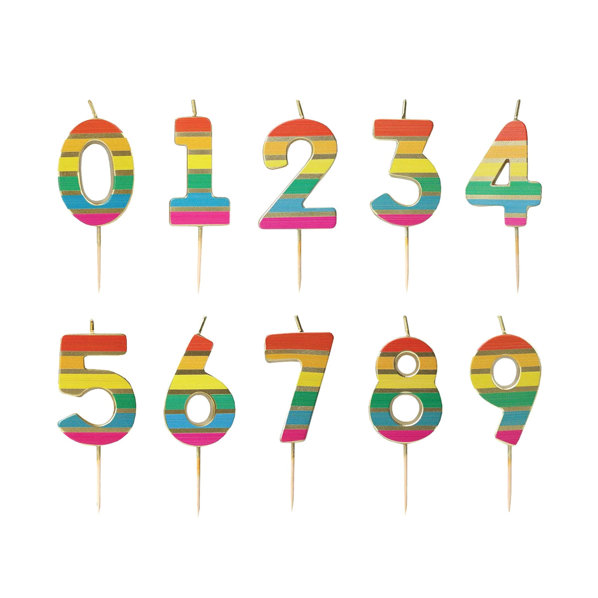 Striped Rainbow Number Birthday Candles 0-9 | The Party Darling